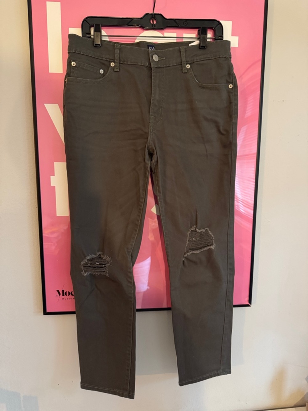 Olive Green Distressed  Girlfriend Jeans